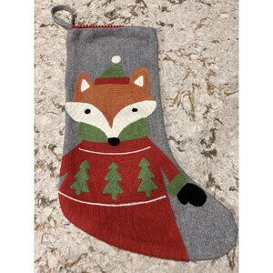 Wool Fox Christmas Stocking Embroidered Fox Wearing Sweater 19”